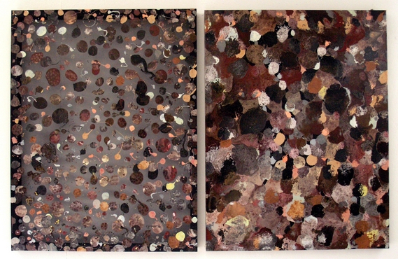 peintures glyc�rophtaliques,dyptique sur nylon et bois, 130x200cm.